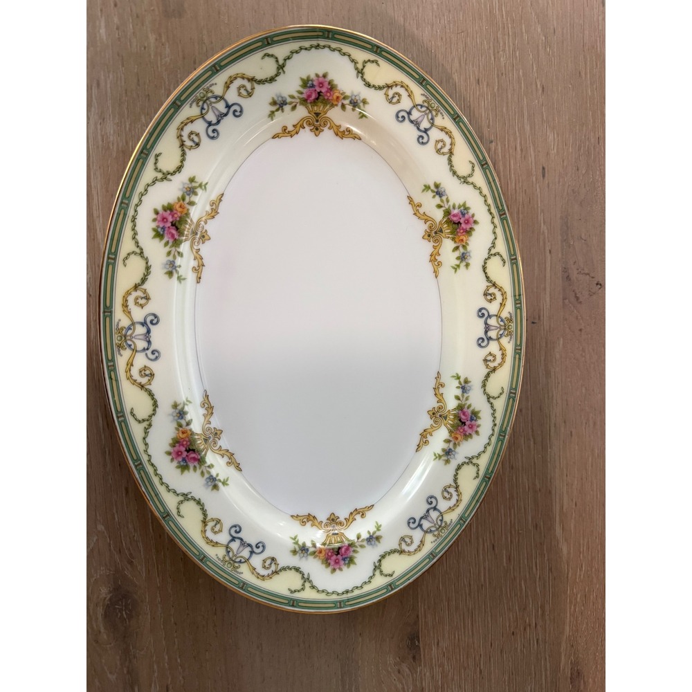 Noritake Smartnis Vintage Oval Serving Platter‎ Floral Baskets Gold Trim Japan